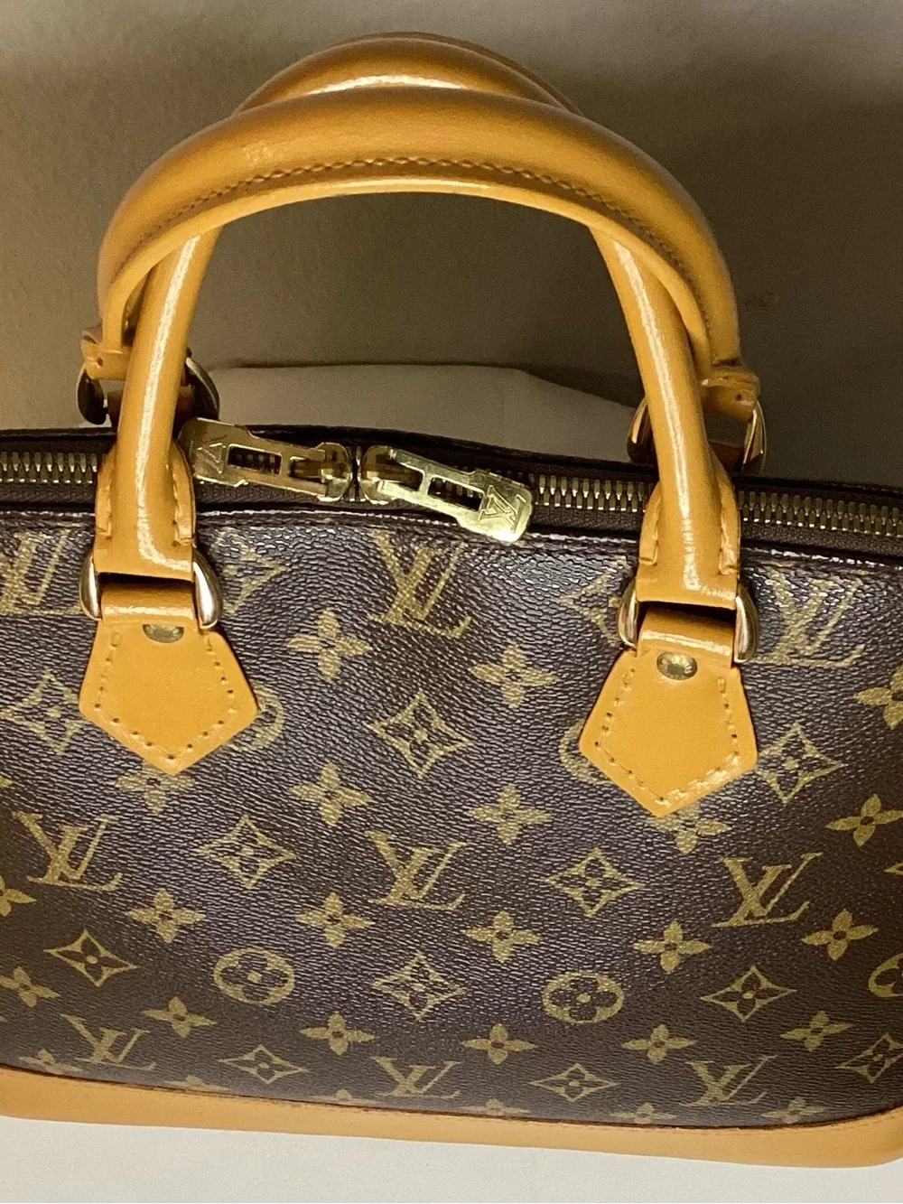 Louis Vuitton Brown Monogram Satchel with Tan Handles